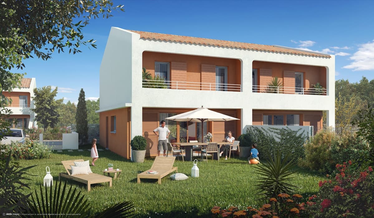 Villas du Clos Natura à Saint-Rémy-de-Provence: façades blanches et ocre, loggias et jardins privatifs arborés.